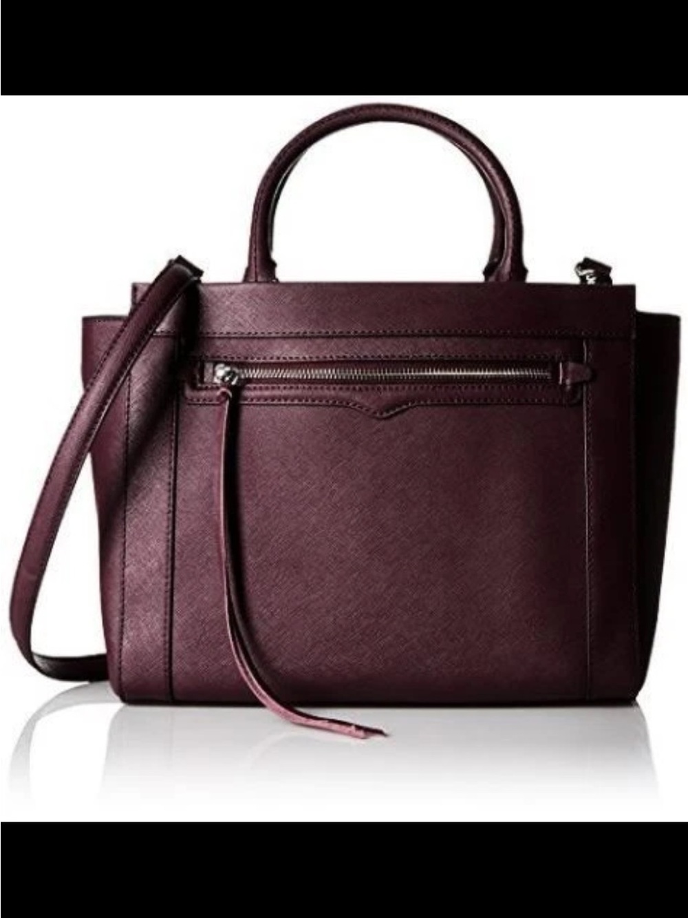 Rebecca Minkoff Small Monroe Crossbody Tote Port Wine Burgundy Saffiano Leather